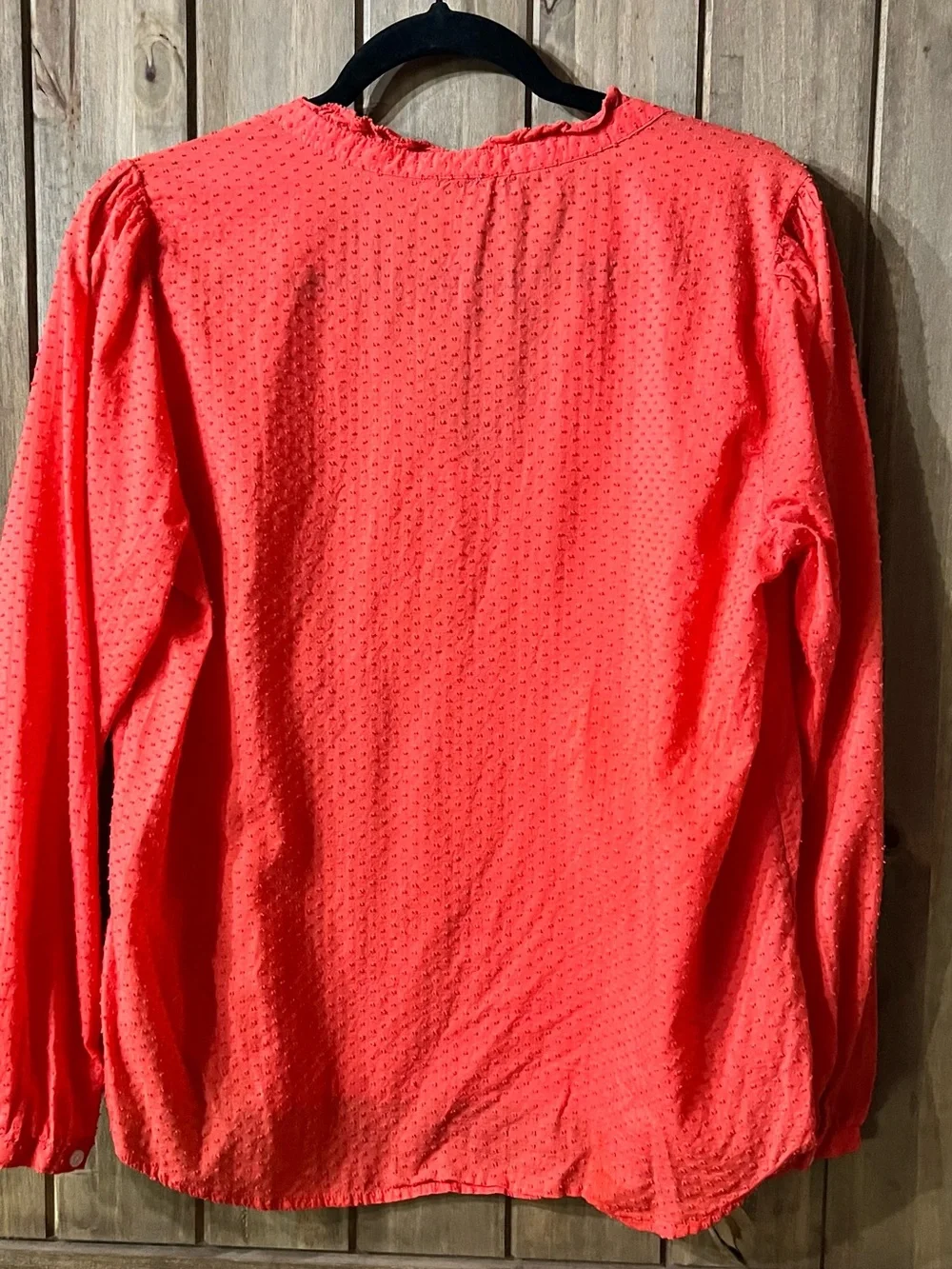 J. Crew Bright Coral Swiss Dot Long-Sleeve Peasant Blouse